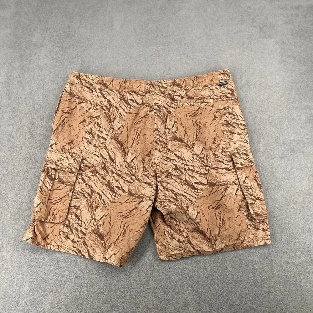 Levi Strauss Signature Mens Cargo Shorts Brown Marble Rock Print XL Elastic Wais